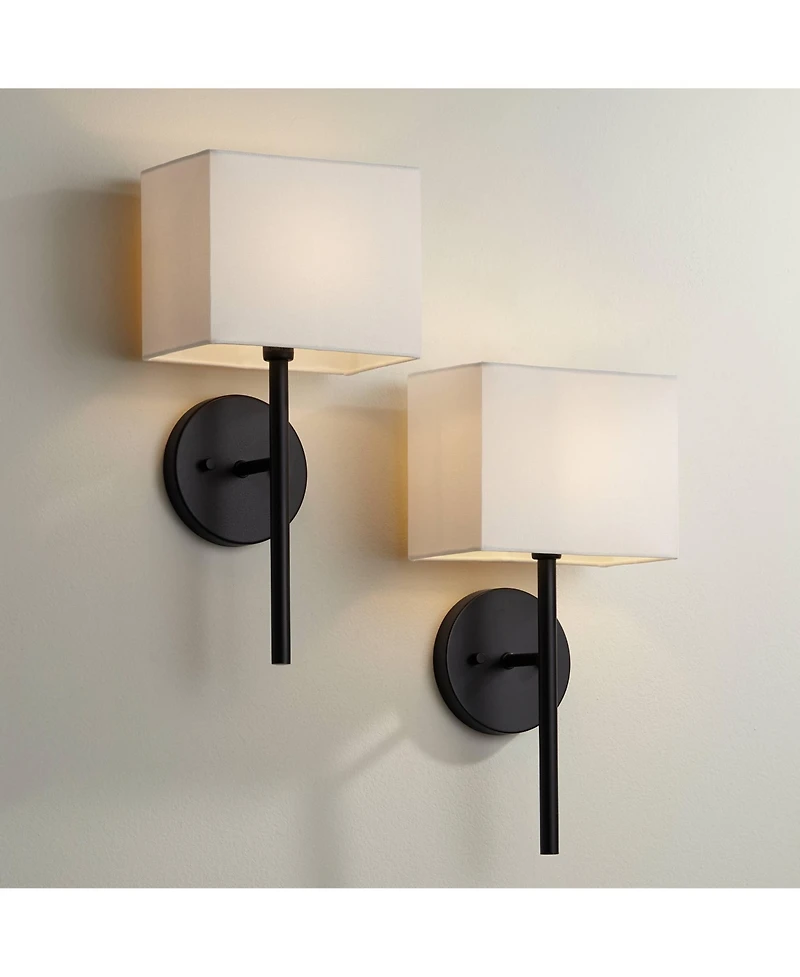 Possini Euro Design Favreau Modern Wall Light Sconces Set of 2 Hardwire 8" Fixture Rectangular Linen Shade for Bedroom Reading Living Room House