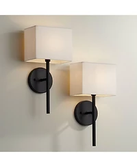 Possini Euro Design Favreau Modern Wall Light Sconces Set of 2 Hardwire 8" Fixture Rectangular Linen Shade for Bedroom Reading Living Room House