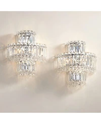 Vienna Full Spectrum Magnificence Modern Wall Light Sconces Set of 2 Chrome Hardwire 4-Light Led Fixture Clear Crystal for Bedroom and Bathroom