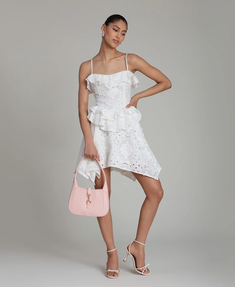 Avec Les Filles Women's Sweetheart Straps Ruffle Handkerchief Hem Mini Dress