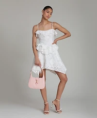 Avec Les Filles Women's Sweetheart Straps Ruffle Handkerchief Hem Mini Dress