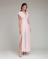 Avec Les Filles Women's Shirred V-Neck Sleeveless Maxi Dress