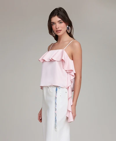 Avec Les Filles Women's Asymmetrical Ruffle Detail Square Neck Top