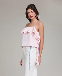 Avec Les Filles Women's Asymmetrical Ruffle Detail Square Neck Top