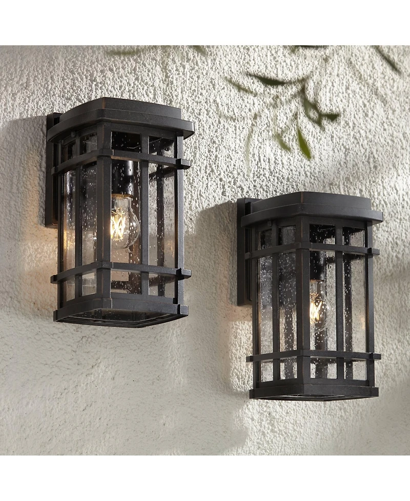 John Timberland Neri Mission Industrial Outdoor Wall Light Fixtures Set of 2 Oil Rubbed Bronze 12 1/2" Clear Seedy Glass for Exterior