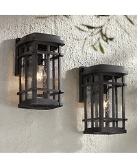 John Timberland Neri Mission Industrial Outdoor Wall Light Fixtures Set of 2 Oil Rubbed Bronze 12 1/2" Clear Seedy Glass for Exterior