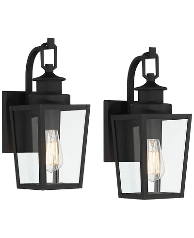 Possini Euro Design Ackerly Modern Outdoor Wall Light Fixtures Set of 2 Textured Lantern Frame 14" Clear Glass for Post Exterior