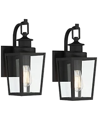Possini Euro Design Ackerly Modern Outdoor Wall Light Fixtures Set of 2 Textured Lantern Frame 14" Clear Glass for Post Exterior