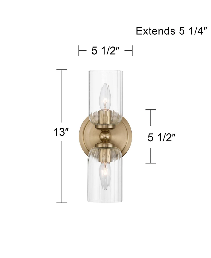 Possini Euro Design Possini Euro Oliver 13"H Satin Brass Fluted Glass 2-Light Wall Sconce