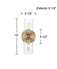 Possini Euro Design Possini Euro Oliver 13"H Satin Brass Fluted Glass 2-Light Wall Sconce