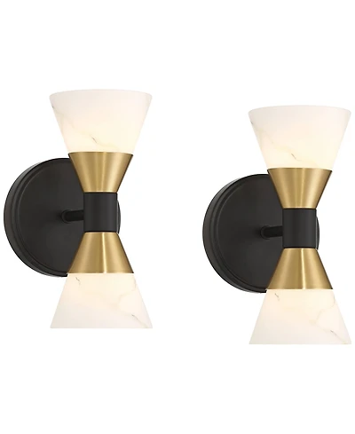 Possini Euro Design Possini Euro Domino 9 1/2"H Brass 2-Light Wall Sconce Set of 2