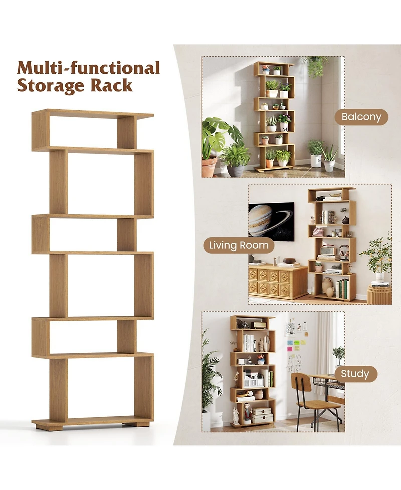 Sugift Six Tier Geometric Bookshelf with Anti Tipping Safety Kits