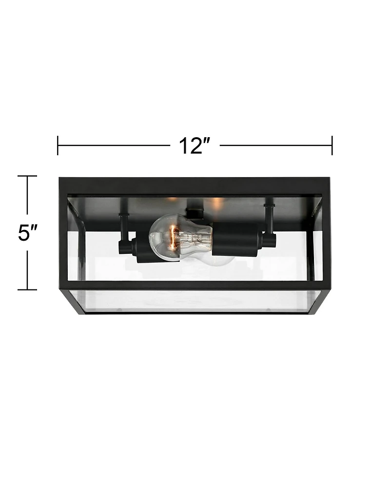 John Timberland Modern Outdoor Ceiling Light Fixture Matte 12" Clear Glass Panels Square Exterior House Porch Patio Outside