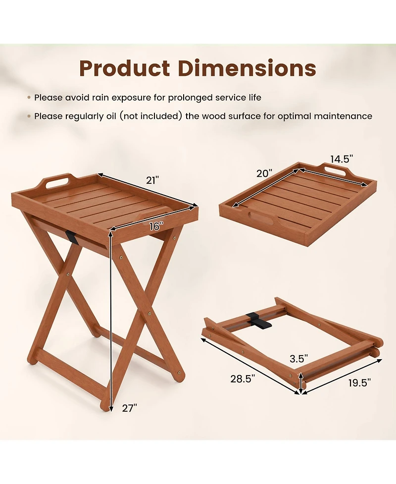 sumyeg Outdoor Wood Tray Table with Folding Frame