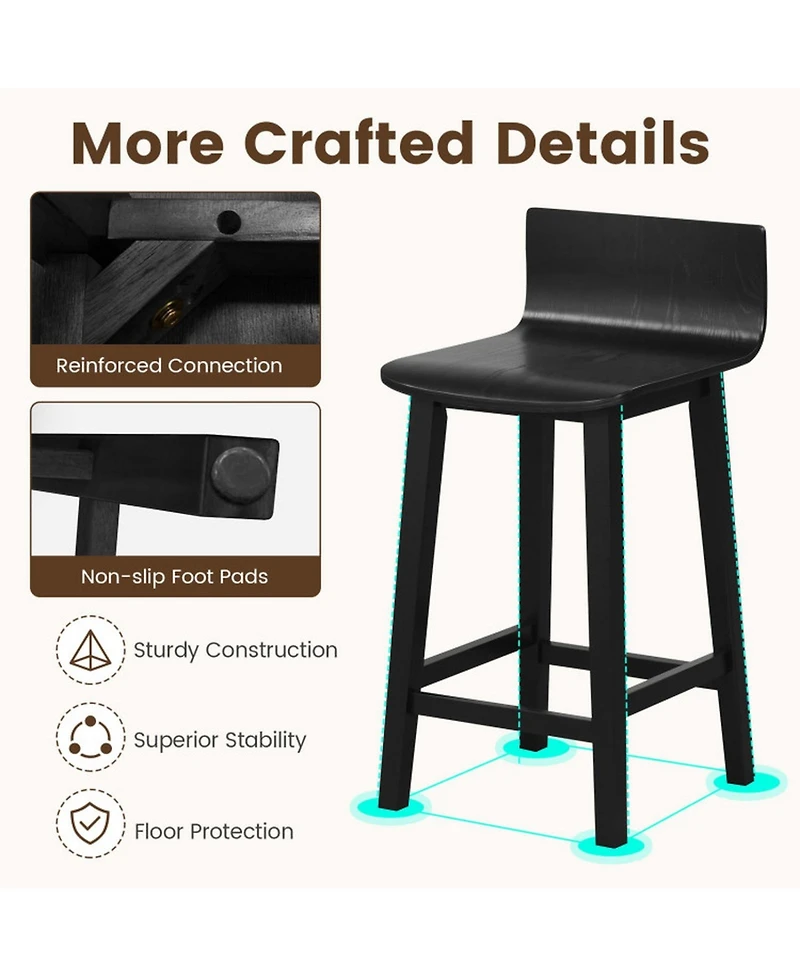 Gouun 24.5 in Counter Height Bar Stools Set of 2 with Solid Wood Frame