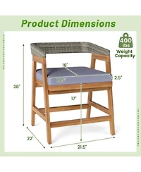 Gouun Acacia Wood and Wicker Outdoor Dining Chairs Set of 4 with Seat Cushions