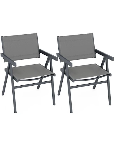 Gouun Outdoor Dining Chairs Set of 2 with Breathable Fabric Seat and Metal Frame