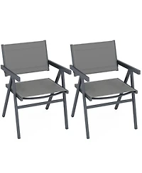 Gouun Outdoor Dining Chairs Set of 2 with Breathable Fabric Seat and Metal Frame