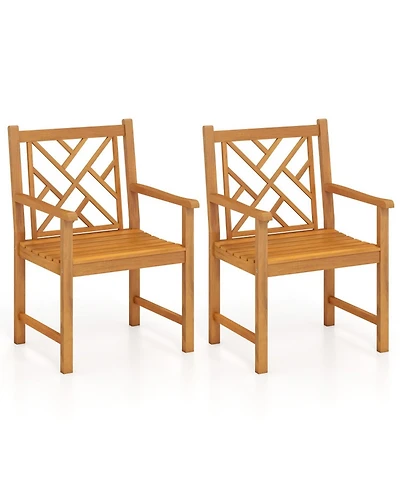 Gouun Acacia Wood Outdoor Dining Chairs Set of 2 with Cross-Pattern Backrest