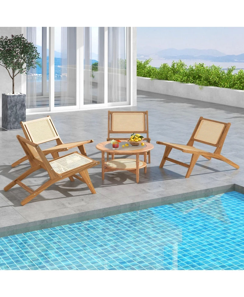 Gouun Teak Wood Dining Chair with Handwoven Rattan Seat and Backrest