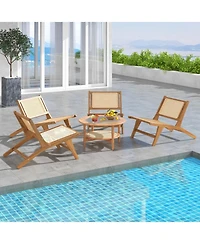 Gouun Teak Wood Dining Chair with Handwoven Rattan Seat and Backrest