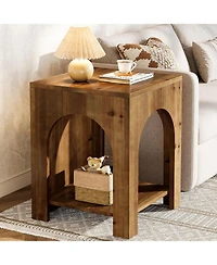 Tribesigns 2-Tier Storage Square Side Table, Farmhouse Wooden End Table with Arch Design, Small Nightstand