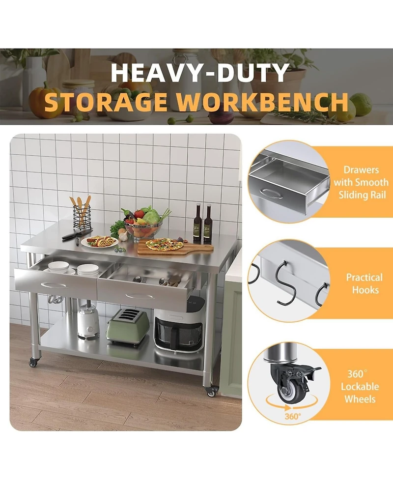 Aecojoy Stainless Steel Work Table with Drawers, Prep Table for Commercial Kitchen