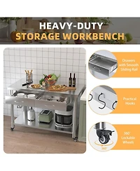 Aecojoy Stainless Steel Work Table with Drawers, Prep Table for Commercial Kitchen