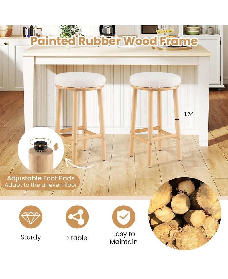 Costway 27" Bar Stools Upholstered Barstools with Boucle Fabric Seats Footrests