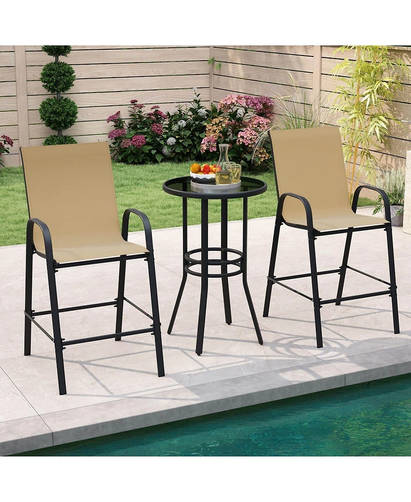 Costway Outdoor Bar Stools Fabric Height with Armrests and Footrest