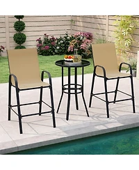 Costway Outdoor Bar Stools Fabric Height with Armrests and Footrest