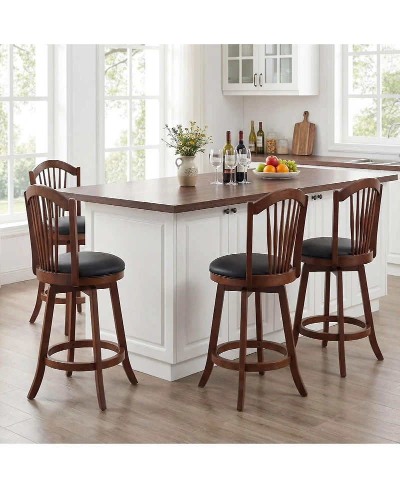 Costway Swivel Bar Stools 25" Counter Height Barstools with Backrests, Wood Frame