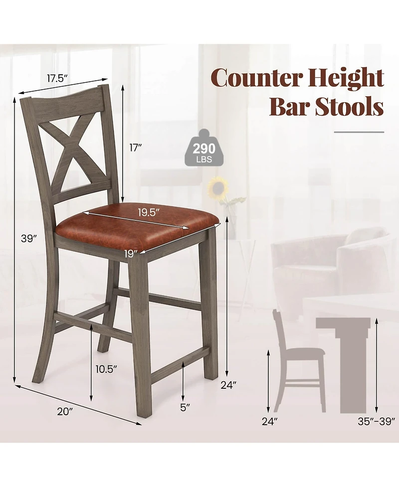 Costway 24" Counter Height Stools Bar Stools with Faux Leather Upholstered Seat