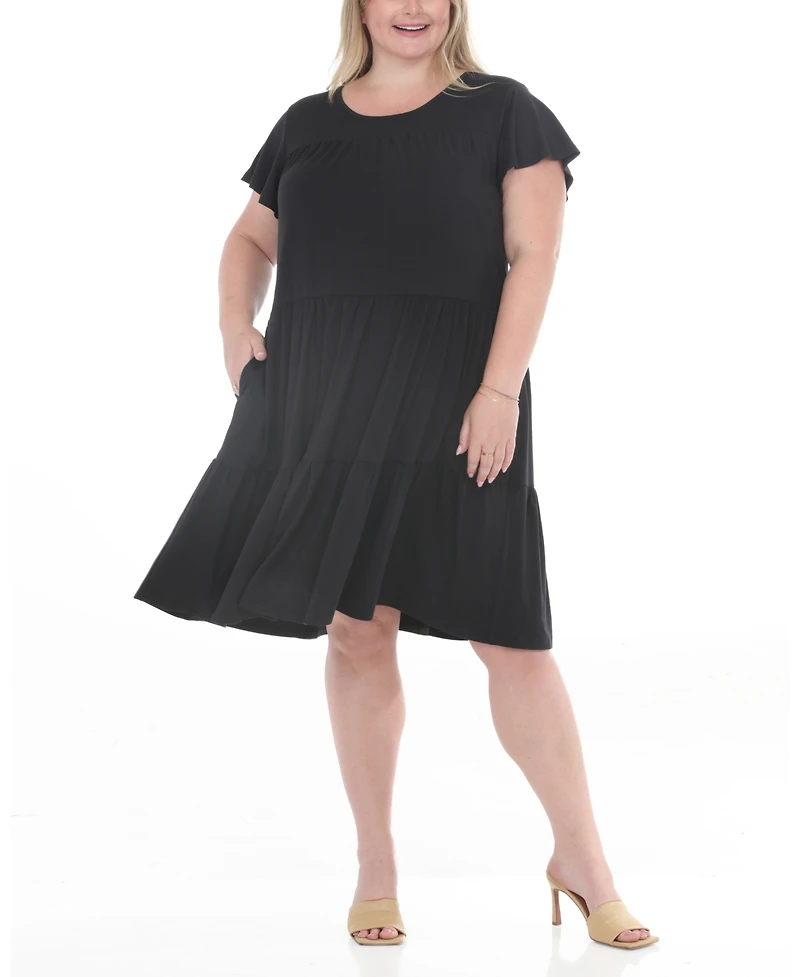 White Mark Plus Flutter Sleeve Ruffle Tiered Dress