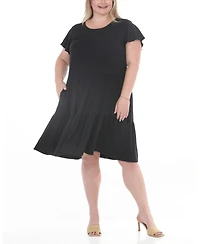 White Mark Plus Flutter Sleeve Ruffle Tiered Dress