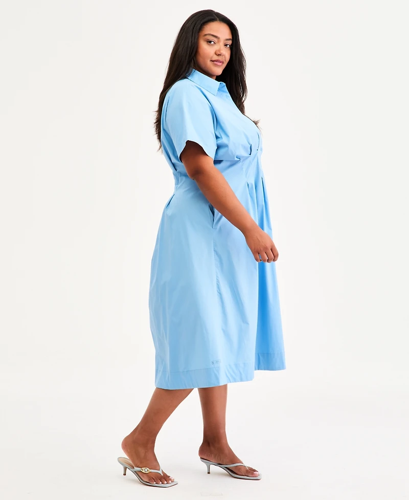On 34th Trendy Plus Pinstriped Pleated-Waist Midi Shirtdress, Macy's Exclusive