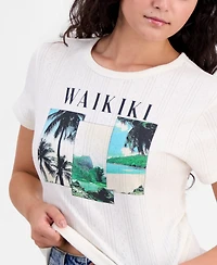 Pretty Rebel Juniors' Waikiki Graphic Pointelle Cotton Top