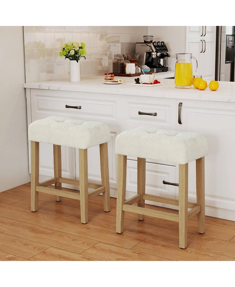 Costway Counter Height Bar Stools Set of 2 with Rubber Wood Legs Footrest Modern for Home