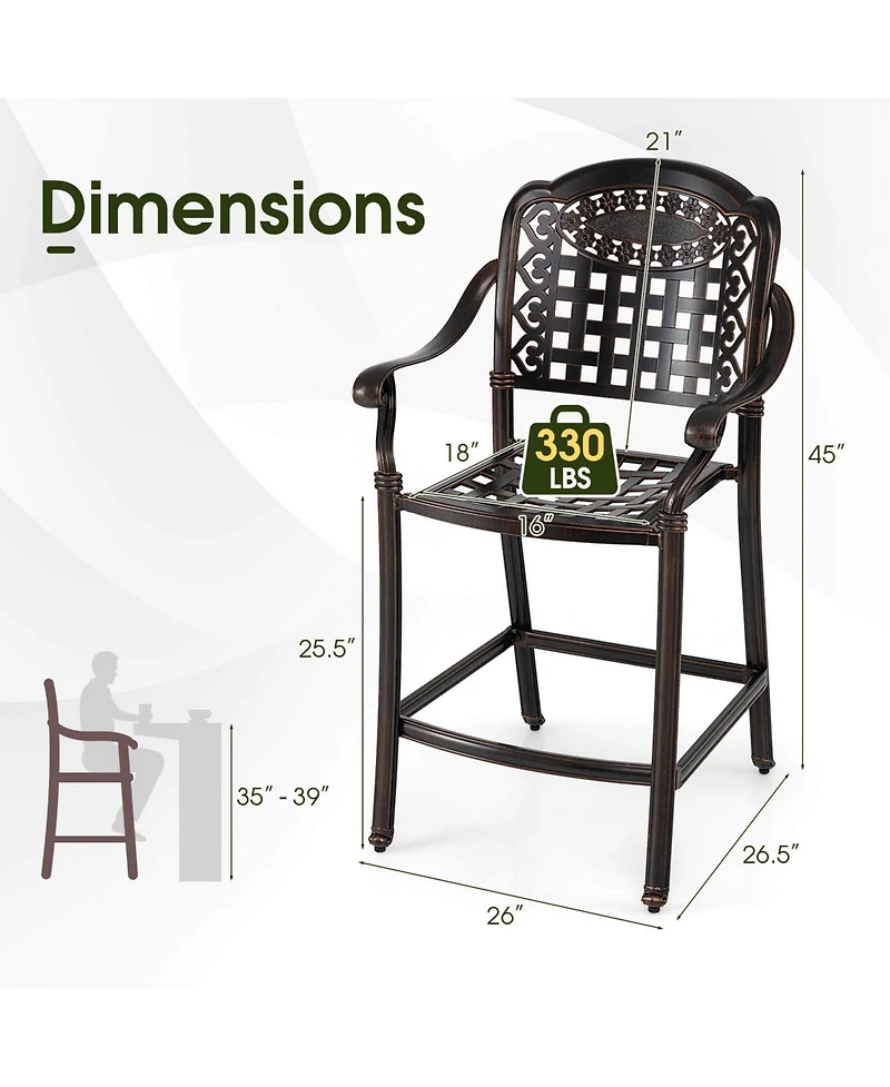 Costway 25.5" Outdoor Bar Stool with Ergonomic Back, Arms and Footrest for Garden