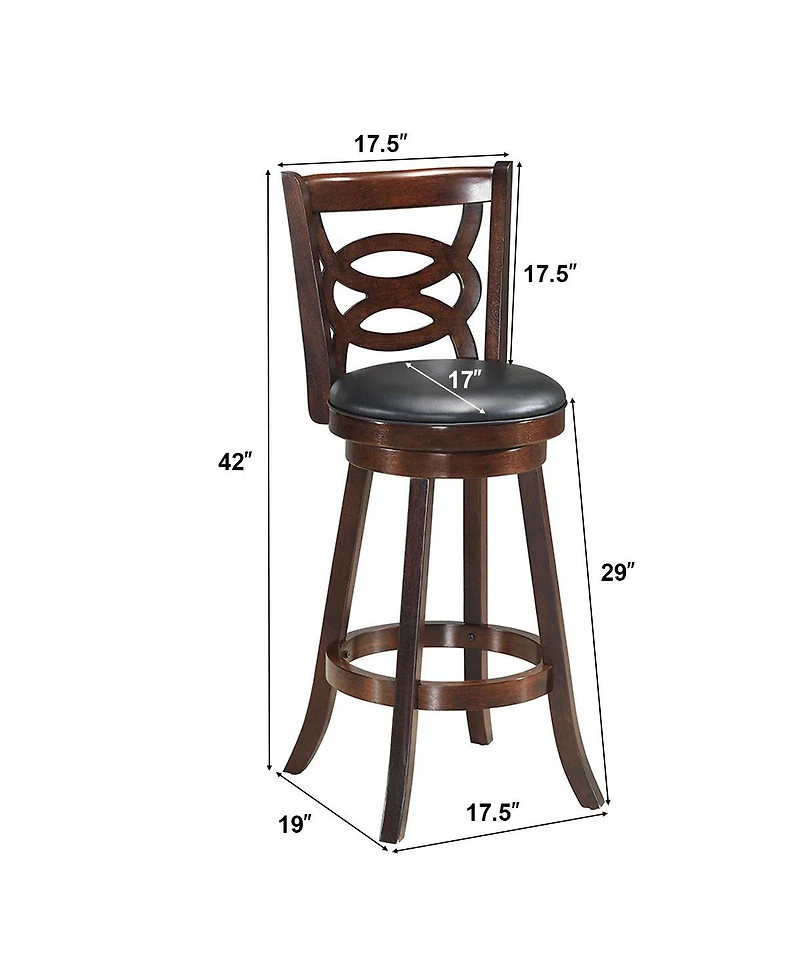 Costway Bar Stools 29'' Height Wooden Swivel Backed Dining Chair Home Kitchen
