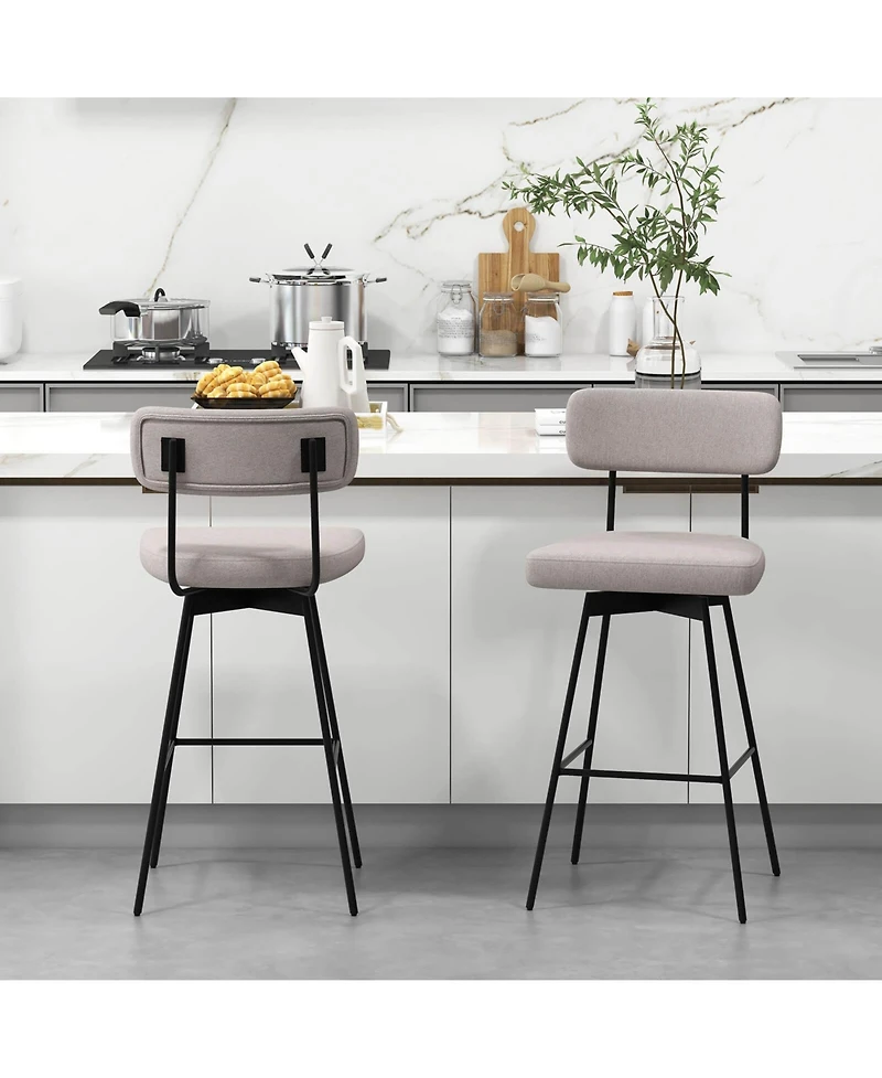 Costway Upholstered Swivel Bar Stool Set of 4 with Padded Seat and Backrest Metal Frame