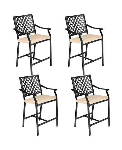 Costway 4pieces Patio Bar Stool Counter Height Cushioned Chair Armrest Garden Deck