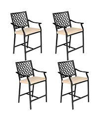 Costway 4pieces Patio Bar Stool Counter Height Cushioned Chair Armrest Garden Deck