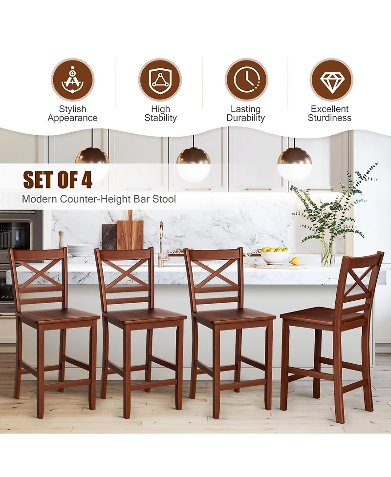 Costway Bar Stools 24'' Counter Height Chairs with Rubber Wood Legs