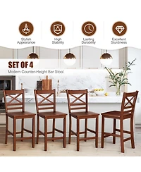 Costway Bar Stools 24'' Counter Height Chairs with Rubber Wood Legs