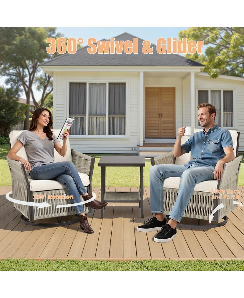 Gymojoy Outdoor Swivel Glider Rocker Chairs Set of 4 - Wicker Patio Furniture All Weather Conversatio Sets for Deck Backyard