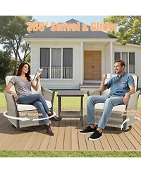 Gymojoy Outdoor Swivel Glider Rocker Chairs Set of 4 - Wicker Patio Furniture All Weather Conversatio Sets for Deck Backyard