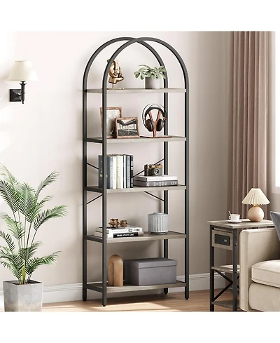 gaomon 5-Tier Arched Bookshelf, Marble Effect Tall Bookcase with Metal Frame