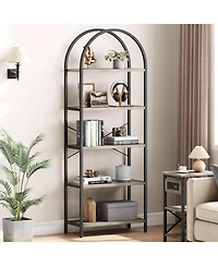 gaomon 5-Tier Arched Bookshelf, Marble Effect Tall Bookcase with Metal Frame