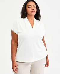 Kasper Plus V-Neck Short-Sleeve Blouse